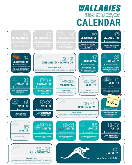 Goldcoast Wallabies Vereinskalender