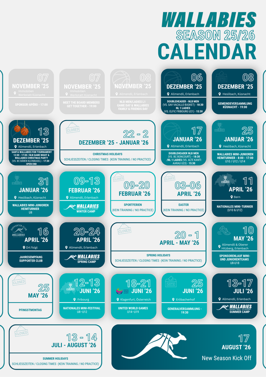Goldcoast Wallabies Vereinskalender