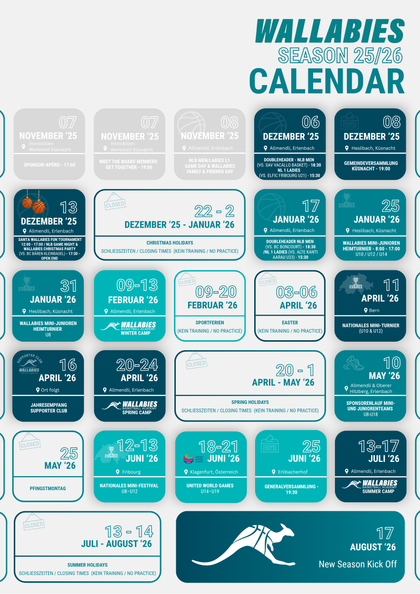Goldcoast Wallabies Vereinskalender